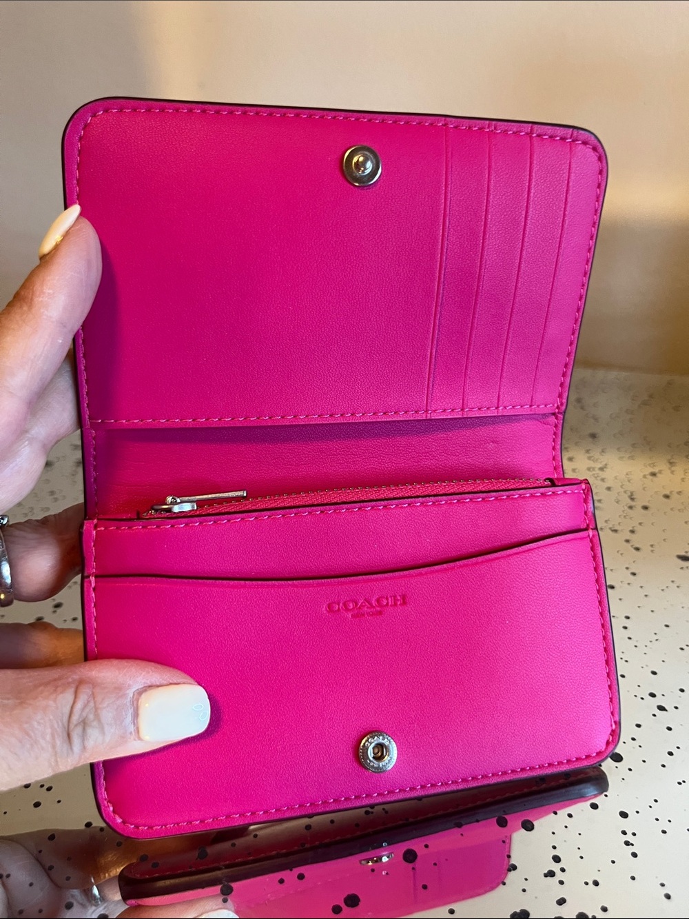 NWOT Coach Hot Pink Leather Slim Card Case with Silver C Logo - Picture 3 of 5